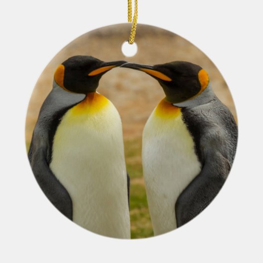 Paar van King Penguins, Falklands Keramisch Ornament (Voorkant)
