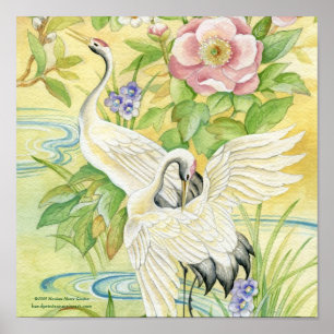 Paar van kranen afdrukken poster