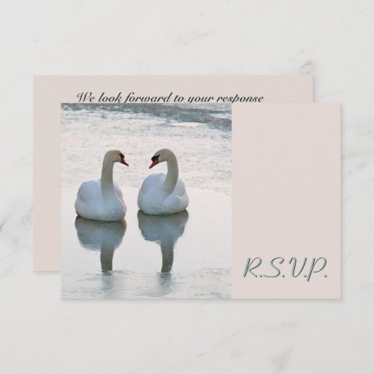 Paar van Lovebird Zwanen staren bruiloft RSVP (Voorkant / Achterkant)