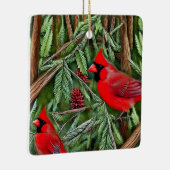 Paar van Majestic Wilde Rode Kardinalen Keramisch Ornament (Rechts)