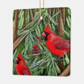 Paar van Majestic Wilde Rode Kardinalen Keramisch Ornament (Links)