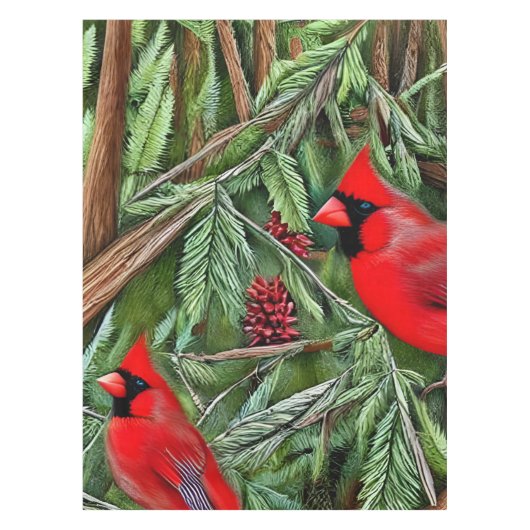 Paar van Majestic Wilde Rode Kardinalen Tafelkleed (Voorkant)