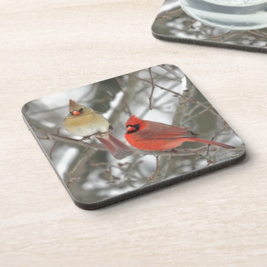 Paar van noordelijke kardinalen drankjes onderzetter (Linkerzijde)