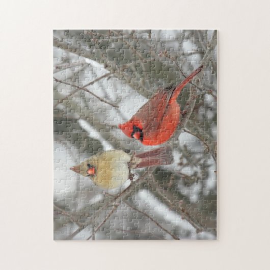 Paar van noordelijke kardinalen legpuzzel (Verticaal)