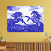 Paar van paarden in blauw en wit V1-canvas afdrukk Canvas Afdruk (Insitu (Woonkamer))