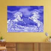 Paar van paarden in Blue & White V2 Canvas Print (Insitu (Woonkamer))