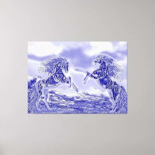 Paar van paarden in Blue & White V3 Canvas Print (Voorkant)