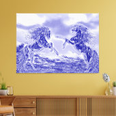 Paar van paarden in Blue & White V3 Canvas Print (Insitu (Woonkamer))