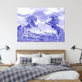Paar van paarden in Blue & White V3 Canvas Print (Insitu (Slaapkamer))