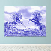 Paar van paarden in Blue & White V3 Canvas Print (Insitu (Houten vloer))