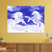 Paar van paarden in Blue & White V4 Canvas Print (Insitu (Woonkamer))