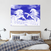Paar van paarden in Blue & White V4 Canvas Print (Insitu (Slaapkamer))