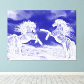 Paar van paarden in Blue & White V4 Canvas Print (Insitu (Houten vloer))