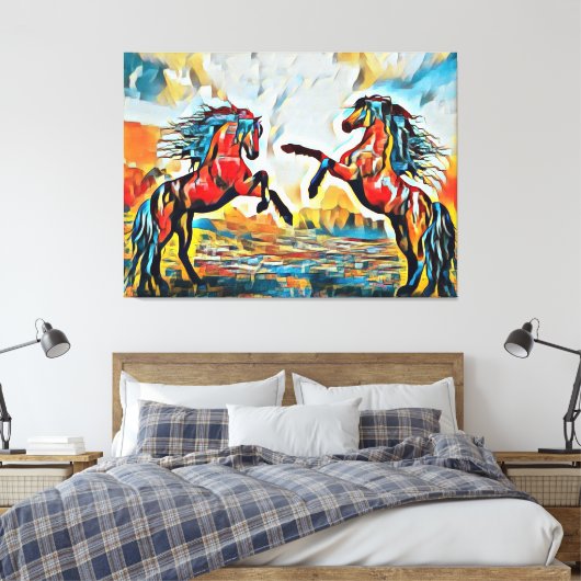 Paar van paarden in Street Art Style Canvas (Insitu (Slaapkamer))