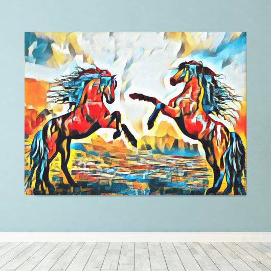 Paar van paarden in Street Art Style Canvas (Insitu (Houten vloer))