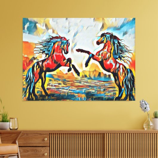 Paar van paarden in Street Art Style Canvas (Insitu (Woonkamer))