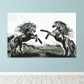 Paar van paarden in zwart-wit canvas afdruk (Insitu (Houten vloer))