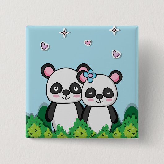 Paar van Pandas Vierkante Button 5,1 Cm (Voorkant)