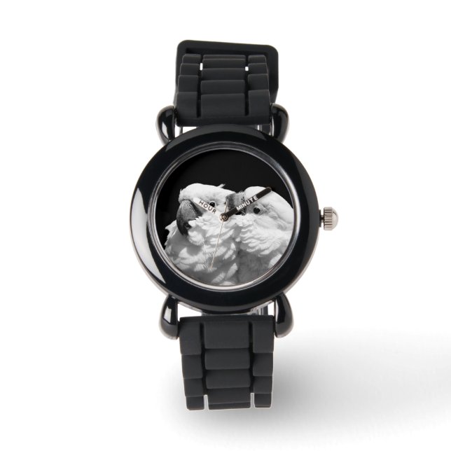 Paar van paraplu-cockatoes horloge (Voorkant)