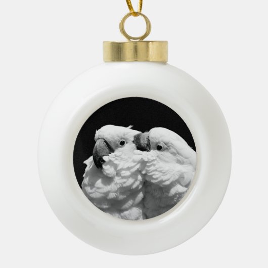 Paar van paraplu-cockatoes keramische bal ornament (Voorkant)