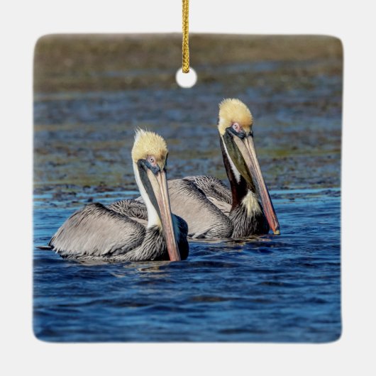 Paar van Pelicans Keramisch Ornament (Achterkant)