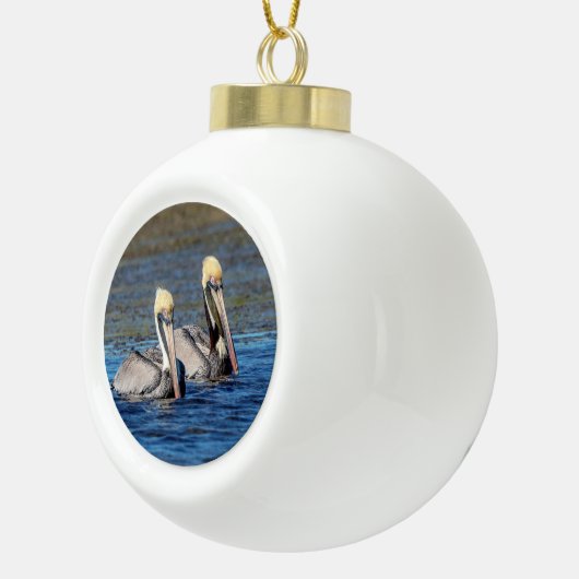 Paar van Pelicans Keramische Bal Ornament (Rechts)