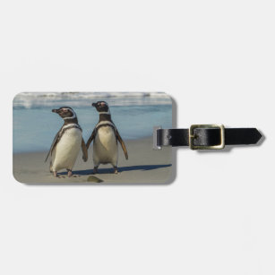 Paar van pinguïns op het strand bagagelabel