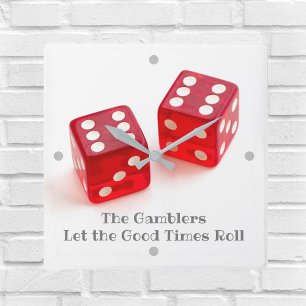 Paar van Red Dice Game Room Naam Vierkante Klok