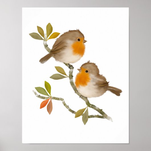 Paar van Robin Birds Poster Print (Voorkant)