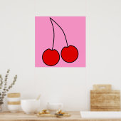 Paar van Rode Kersen. Zwart overzicht. Poster (Keuken)