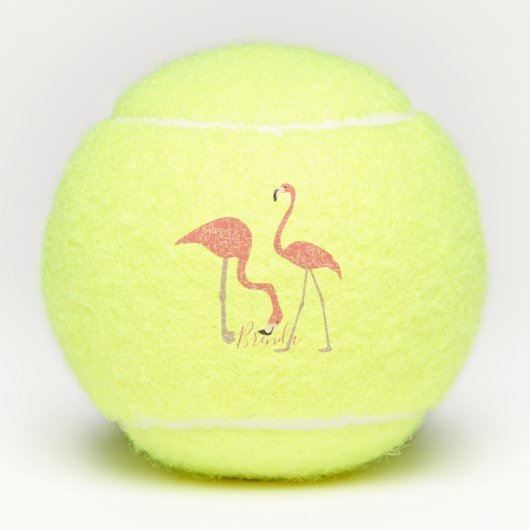 Paar van roze lamingos, monogrammen tennisballen (Voorkant)
