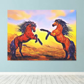 Paar van schilderCanvas voor paarden Canvas Afdruk (Insitu (Houten vloer))