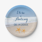 Paar van strandstrandbruiloft voor bestemming zees papieren bordje (Voorkant)