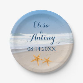 Paar van strandstrandbruiloft voor bestemming zees papieren bordje