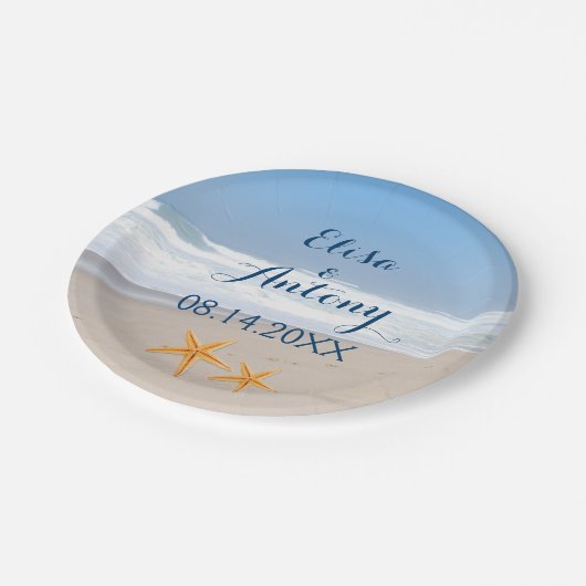 Paar van strandstrandbruiloft voor bestemming zees papieren bordje (Gekanteld)