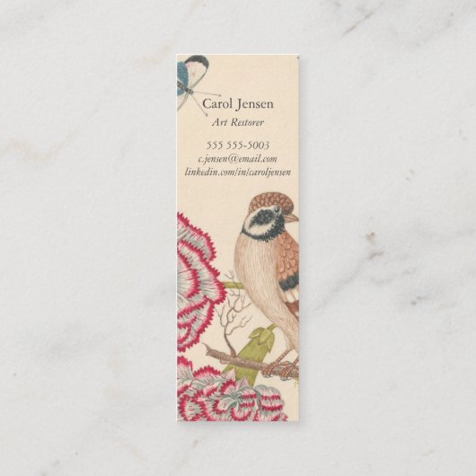 Paar van vogels met rozen en vlinders mini visitekaartje (Achterkant)