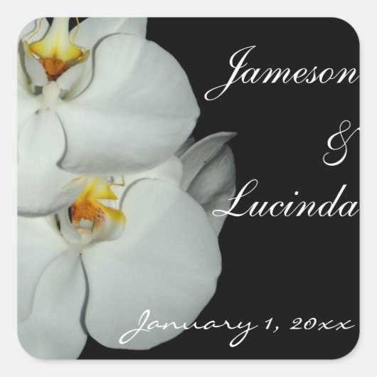Paar van White Orchids Personalized Wedding Vierkante Sticker (Voorkant)