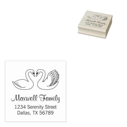 Paar van White Swans Couple Address Rubberstempel (Gestempeld)