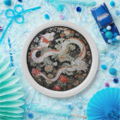 Paar van Witte Aziatische Draken Papieren Bordje (Feest)