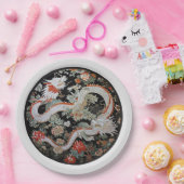 Paar van Witte Aziatische Draken Papieren Bordje (Feest)