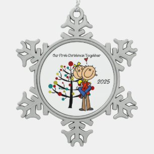 Paar verliefd eerste kerst sneeuwvlok Ornament