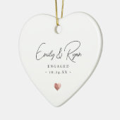 Paar Verloving Eerste Kerst Roos Gouden Hart Keramisch Ornament (Links)