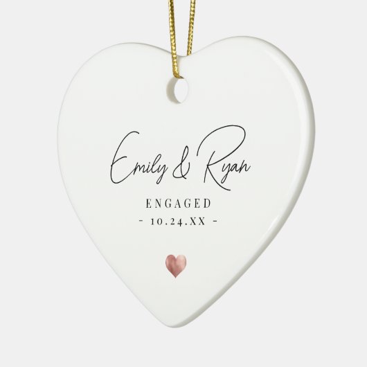 Paar Verloving Eerste Kerst Roos Gouden Hart Keramisch Ornament (Links)