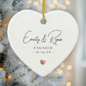 Paar Verloving Eerste Kerst Roos Gouden Hart Keramisch Ornament