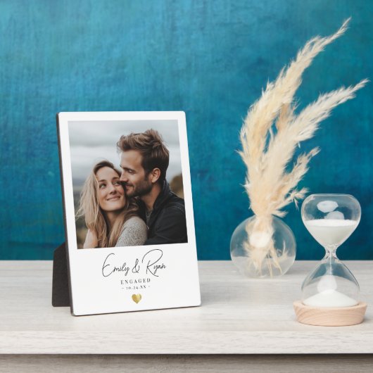 Paar Verloving Gift Gold Heart Keepsake Fotoplaat (Zijkant)
