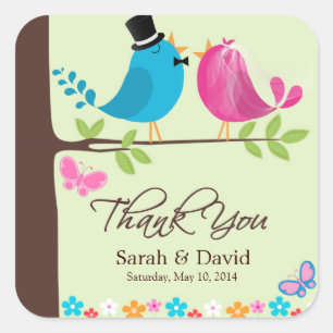 Paar vogels op Cherry Branch Weddenschap Harteli Vierkante Sticker