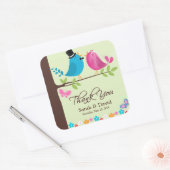 Paar vogels op Cherry Branch | Weddenschap Harteli Vierkante Sticker (Envelop)