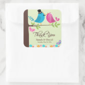 Paar vogels op Cherry Branch | Weddenschap Harteli Vierkante Sticker (Tas)