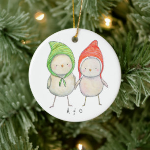 Paar Vriend Kerst Samen Schattigee Vogels Custom Keramisch Ornament
