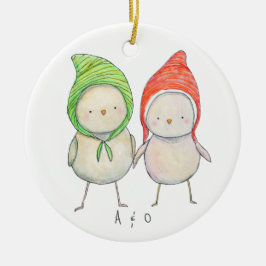 Paar Vriend Kerst Samen Schattigee Vogels Custom Keramisch Ornament